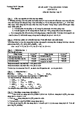 Đề đề xuất trại hè Hùng vương lần thứ IX môn thi Hoá học lớp 10 - Trường THPT chuyên Thái Nguyên